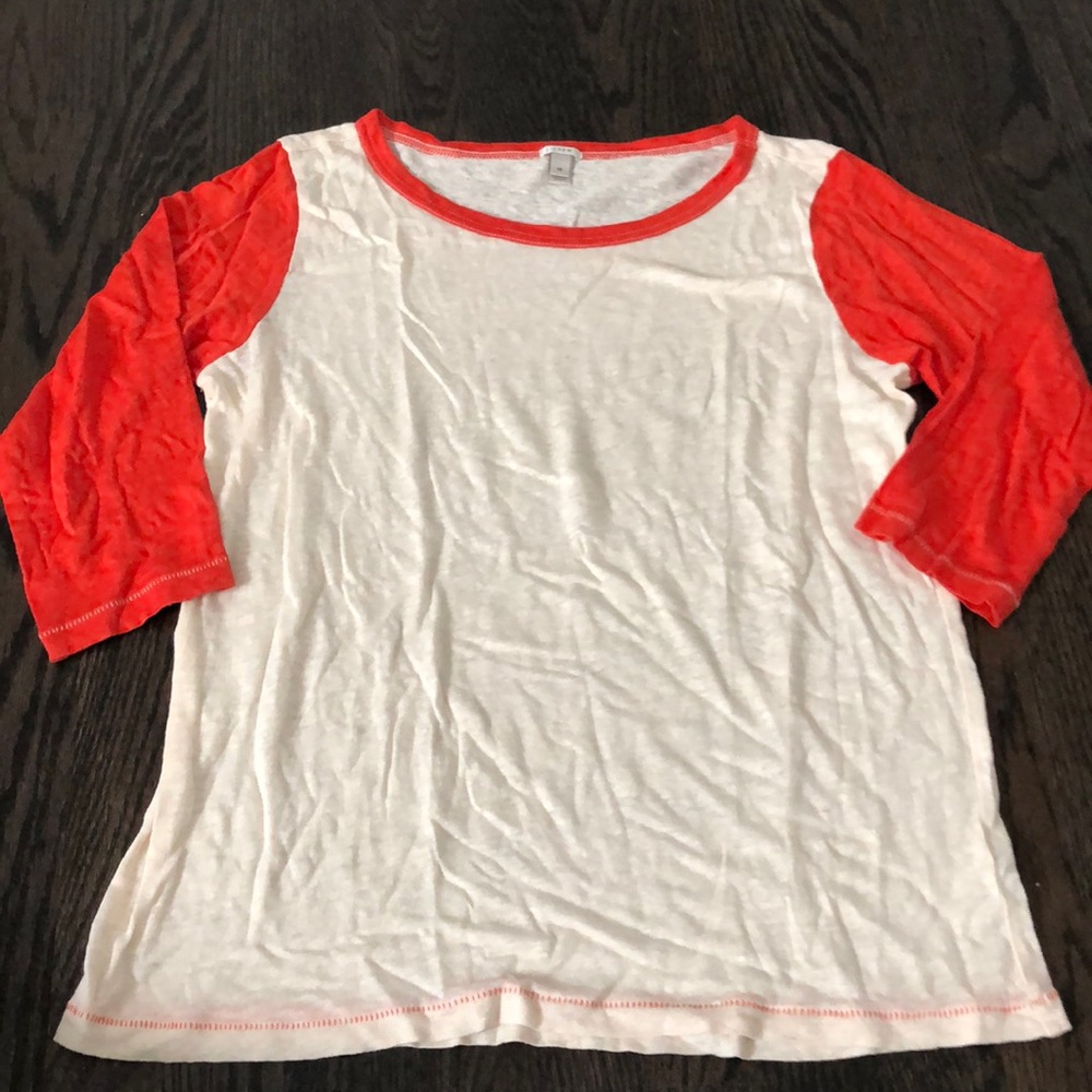 EUC JCrew linen 3/4 sleeve tee cream & red/orange
